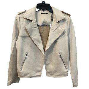 Tahari Women's‎ SP Faux Leather Suede Bone Short Moto Jacket Blazer New